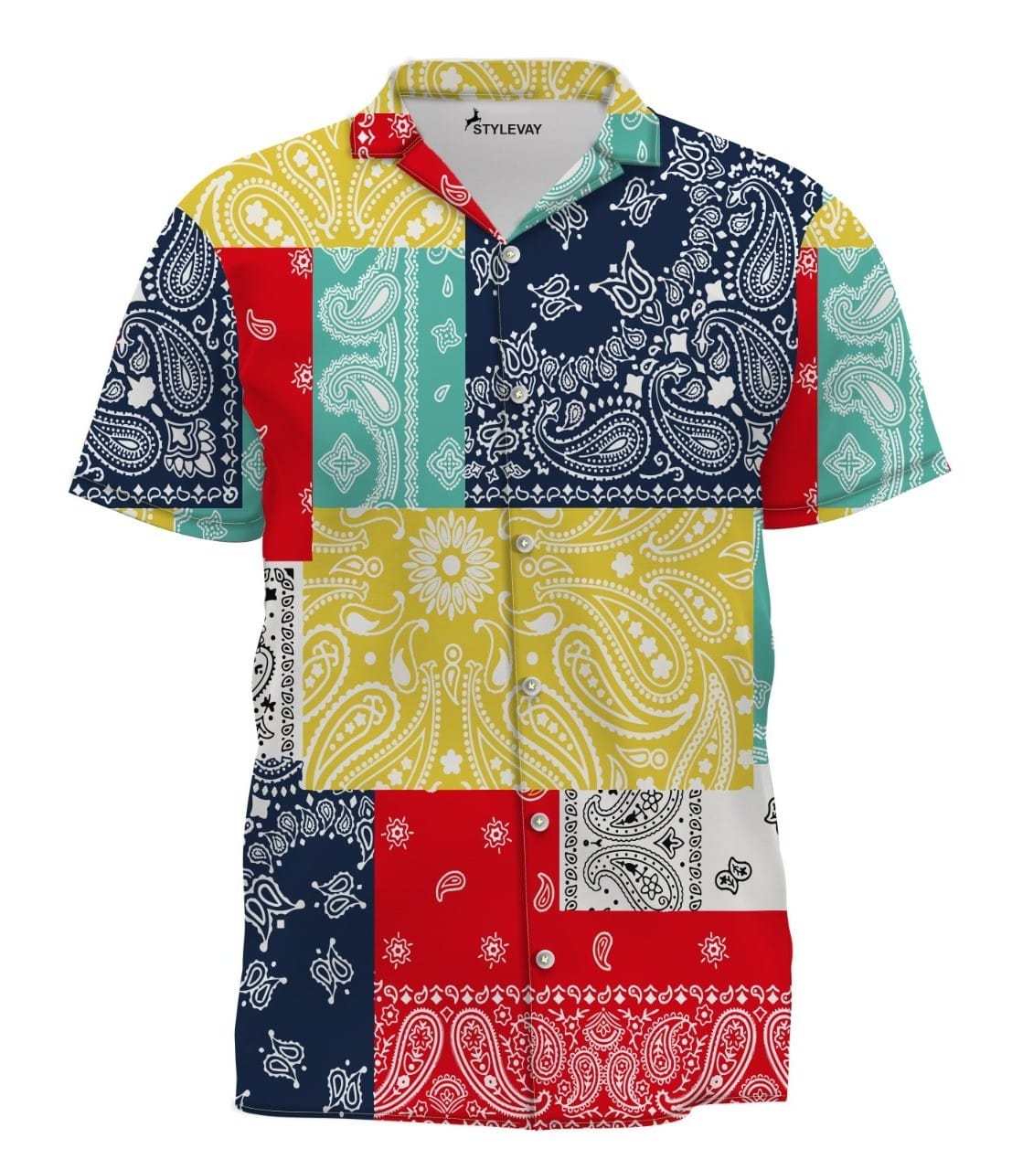 COLORFUL PATCHWORK HAWAIIAN SHIRT